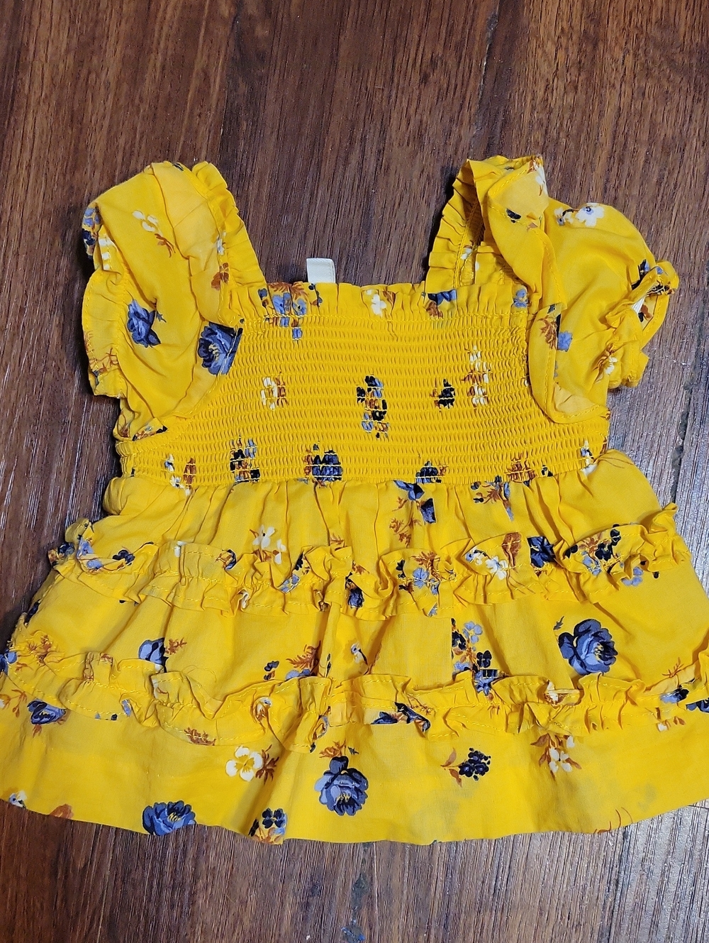 Janie And Jack Yellow Floral Smocked Ruffle Baby Dress 0-3m